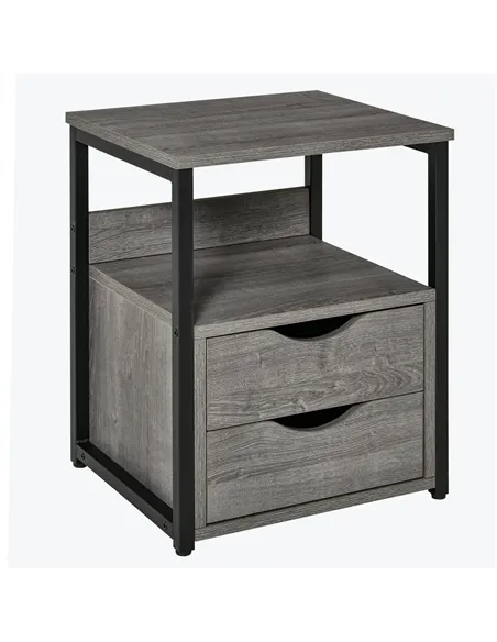 HOMCOM Industrial Side Table with Drawer, Sofa Table, Bedside Cabinet with Storage Shelf, Slim Nightstand for Living Room, Bedro