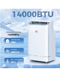 HOMCOM 14000 BTU Mobile Air Conditioner, 35m², Smart Home WiFi, with Dehumidifier, Fan, 24H Timer, Window Kit, White 2