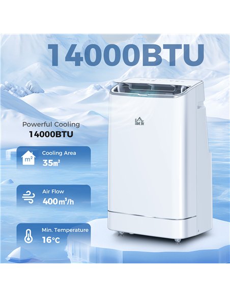 HOMCOM 14000 BTU Mobile Air Conditioner, 35m², Smart Home WiFi, with Dehumidifier, Fan, 24H Timer, Window Kit, White