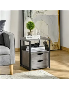 HOMCOM Industrial Side Table with Drawer, Sofa Table, Bedside Cabinet with Storage Shelf, Slim Nightstand for Living Room, Bedro 2