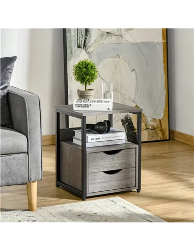 HOMCOM Industrial Side Table with Drawer, Sofa Table, Bedside Cabinet with Storage Shelf, Slim Nightstand for Living Room, Bedro