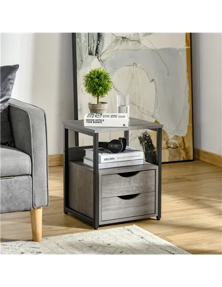 HOMCOM Industrial Side Table with Drawer, Sofa Table, Bedside Cabinet with Storage Shelf, Slim Nightstand for Living Room, Bedro
