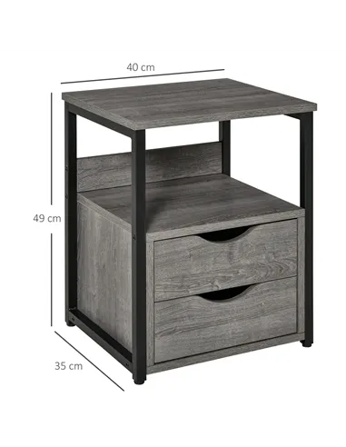 HOMCOM Industrial Side Table with Drawer, Sofa Table, Bedside Cabinet with Storage Shelf, Slim Nightstand for Living Room, Bedro