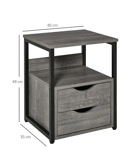 HOMCOM Industrial Side Table with Drawer, Sofa Table, Bedside Cabinet with Storage Shelf, Slim Nightstand for Living Room, Bedro