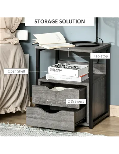 HOMCOM Industrial Side Table with Drawer, Sofa Table, Bedside Cabinet with Storage Shelf, Slim Nightstand for Living Room, Bedro