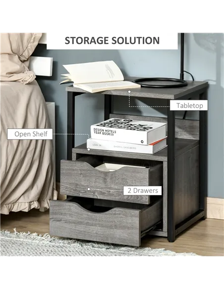 HOMCOM Industrial Side Table with Drawer, Sofa Table, Bedside Cabinet with Storage Shelf, Slim Nightstand for Living Room, Bedro