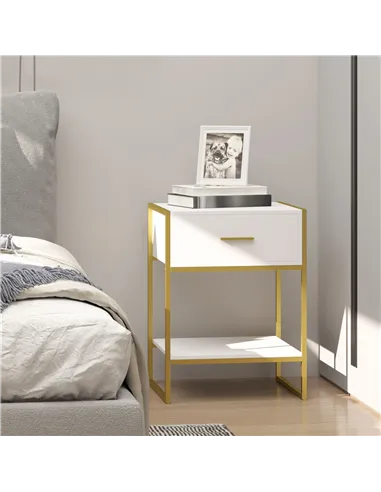HOMCOM Modern Bedside Table - White