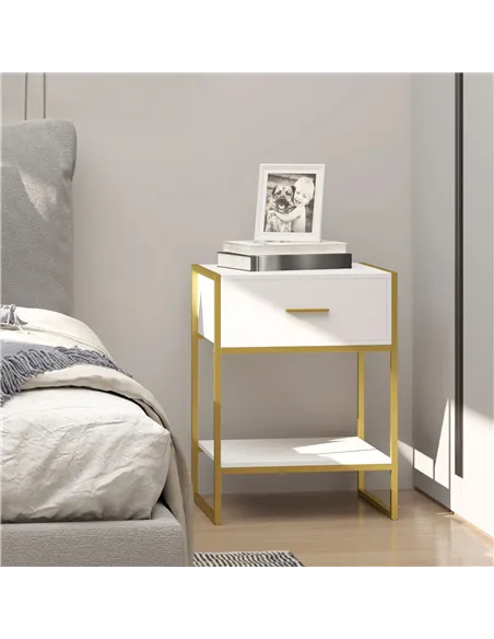 HOMCOM Modern Bedside Table - White