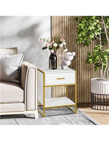 HOMCOM Modern Bedside Table - White