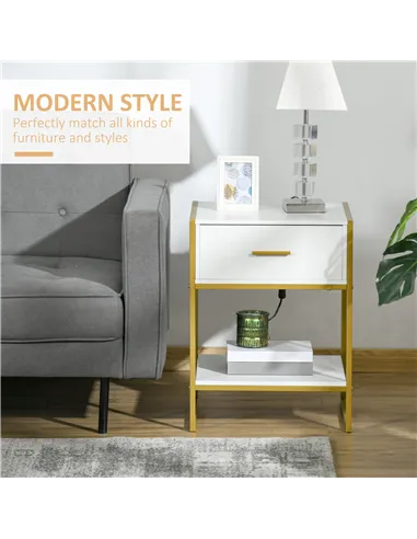 HOMCOM Modern Bedside Table - White