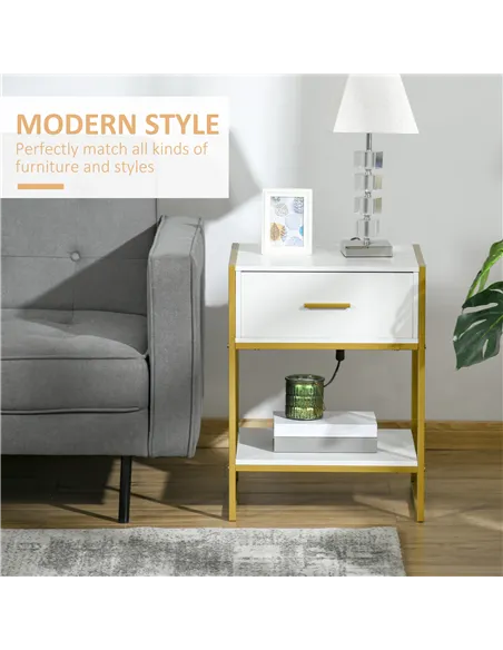 HOMCOM Modern Bedside Table - White