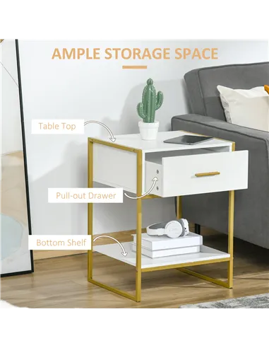 HOMCOM Modern Bedside Table - White