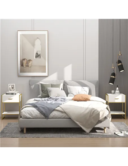 HOMCOM Set of Two Elegant Bedside Tables - White/Gold-Tone