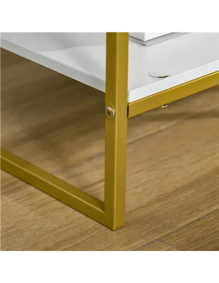 HOMCOM Set of Two Elegant Bedside Tables - White/Gold-Tone