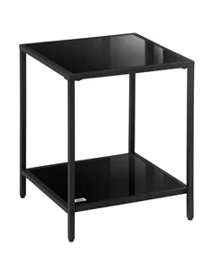 HOMCOM Tempered Glass Side Table with Storage, Modern 2-Tier Bedside Table with Steel Frame, Black