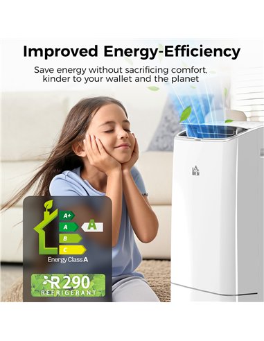 HOMCOM 14000 BTU Mobile Air Conditioner, 35m², Smart Home WiFi, with Dehumidifier, Fan, 24H Timer, Window Kit, White