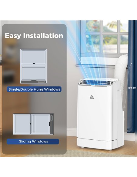 HOMCOM 14000 BTU Mobile Air Conditioner, 35m², Smart Home WiFi, with Dehumidifier, Fan, 24H Timer, Window Kit, White