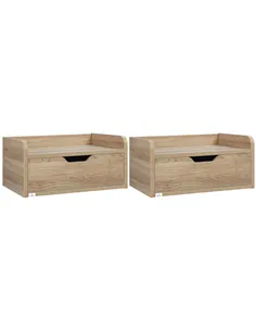 HOMCOM Floating Nightstand Set of 2 Wall Mounted Bedside Table with Storage Drawer for Bedroom, Natural