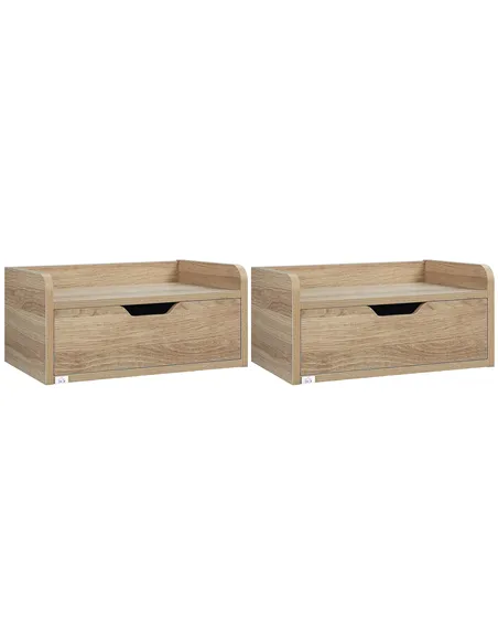 HOMCOM Floating Nightstand Set of 2 Wall Mounted Bedside Table with Storage Drawer for Bedroom, Natural