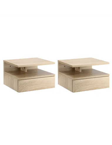 HOMCOM Set of Two Floating Bedside Tables - Oak Tone