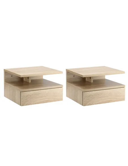 HOMCOM Set of Two Floating Bedside Tables - Oak Tone