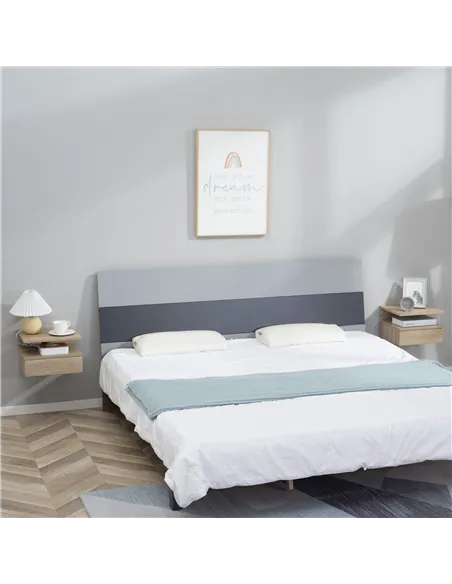 HOMCOM Set of Two Floating Bedside Tables - Oak Tone