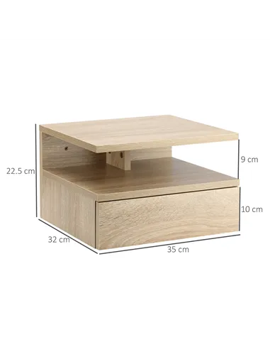 HOMCOM Set of Two Floating Bedside Tables - Oak Tone