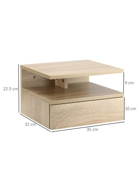 HOMCOM Set of Two Floating Bedside Tables - Oak Tone
