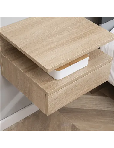 HOMCOM Set of Two Floating Bedside Tables - Oak Tone