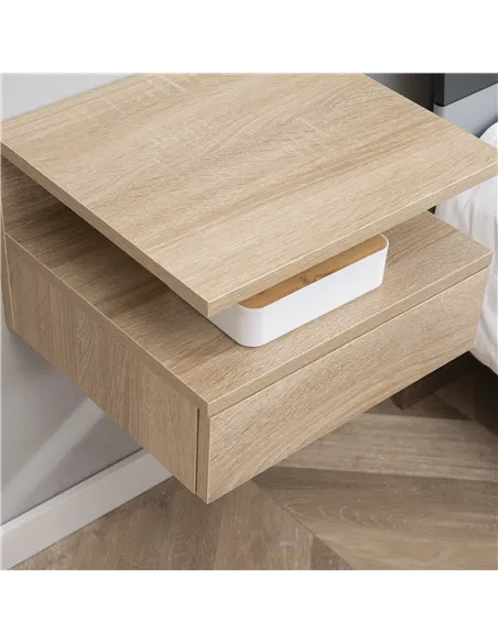 HOMCOM Set of Two Floating Bedside Tables - Oak Tone