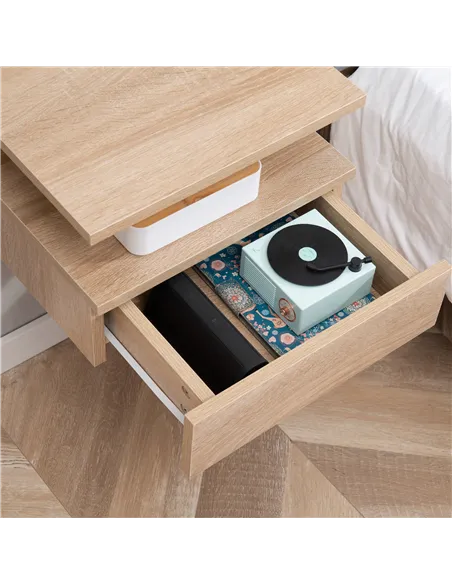 HOMCOM Set of Two Floating Bedside Tables - Oak Tone