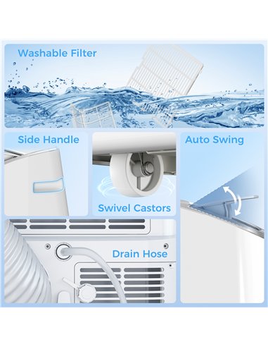 HOMCOM 14000 BTU Mobile Air Conditioner, 35m², Smart Home WiFi, with Dehumidifier, Fan, 24H Timer, Window Kit, White