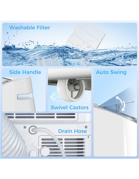 HOMCOM 14000 BTU Mobile Air Conditioner, 35m², Smart Home WiFi, with Dehumidifier, Fan, 24H Timer, Window Kit, White