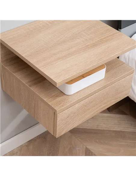 HOMCOM Set of Two Floating Bedside Tables - Oak Tone