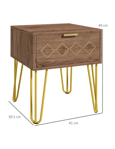 HOMCOM Bedside Table Set of 2 with Drawer, Wooden Nightstand, Modern Sofa Side Table with Gold Tone Metal Legs for Bedroom