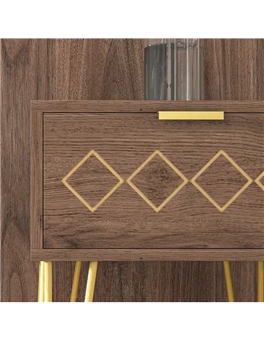 HOMCOM Bedside Table Set of 2 with Drawer, Wooden Nightstand, Modern Sofa Side Table with Gold Tone Metal Legs for Bedroom