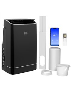HOMCOM 14000 BTU Mobile Air Conditioner, 35m², Smart Home WiFi, with Dehumidifier, Fan, 24H Timer, Window Kit, Black