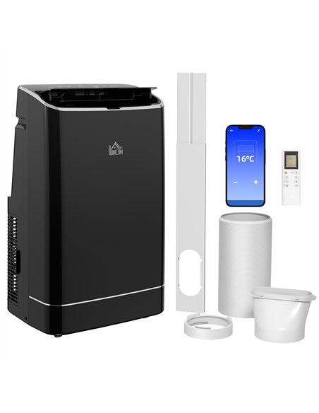 HOMCOM 14000 BTU Mobile Air Conditioner, 35m², Smart Home WiFi, with Dehumidifier, Fan, 24H Timer, Window Kit, Black