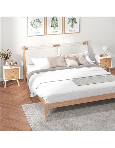 HOMCOM 2 Drawers Bedside Table with Pine Legs, Bedroom Wooden Storage Cabinet, Set of 2, Natural