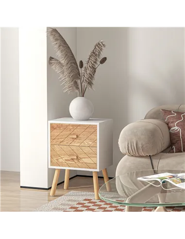 HOMCOM 2 Drawers Bedside Table with Pine Legs, Bedroom Wooden Storage Cabinet, Set of 2, Natural