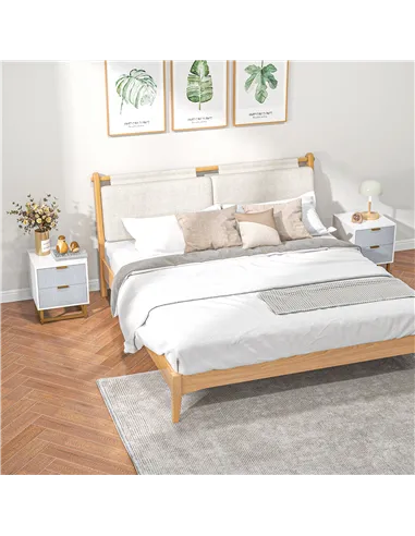 HOMCOM Bedside Table with 2 Drawers, Side Table, Bedside Cabinet with Steel Frame for Living Room, Bedroom, Set of 2, Grey and W