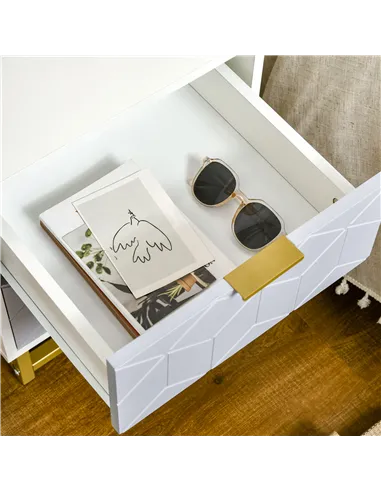 HOMCOM Bedside Table with 2 Drawers, Side Table, Bedside Cabinet with Steel Frame for Living Room, Bedroom, Set of 2, Grey and W