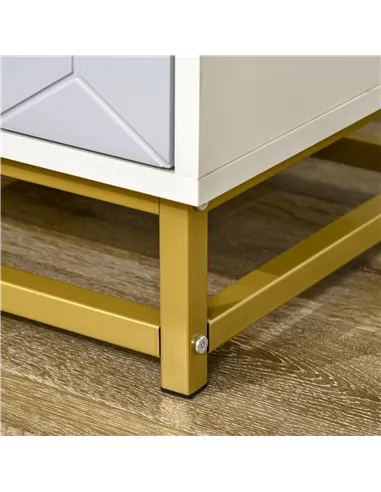 HOMCOM Bedside Table with 2 Drawers, Side Table, Bedside Cabinet with Steel Frame for Living Room, Bedroom, Set of 2, Grey and W