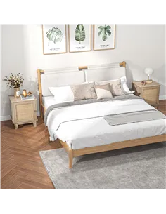 HOMCOM Bedside Table, Bedside Cabinet with Storage Cupboard, Side End Table with Rattan Element for Living Room, Bedroom, Set of 2