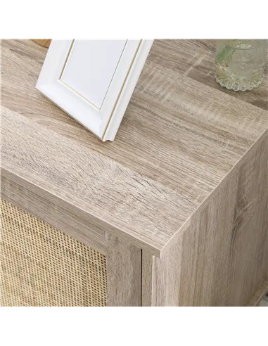 HOMCOM Bedside Table, Bedside Cabinet with Storage Cupboard, Side End Table with Rattan Element for Living Room, Bedroom, Set of