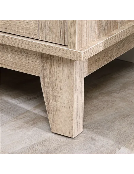 HOMCOM Bedside Table, Bedside Cabinet with Storage Cupboard, Side End Table with Rattan Element for Living Room, Bedroom, Set of