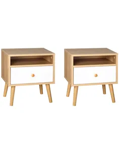 HOMCOM Bedside Table, Bedside Cabinet with Drawer and Shelf, Modern Nightstand, End Table for Living Room, Bedroom, Set of 2, Na