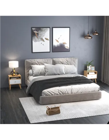 HOMCOM Bedside Table, Bedside Cabinet with Drawer and Shelf, Modern Nightstand, End Table for Living Room, Bedroom, Set of 2, Na