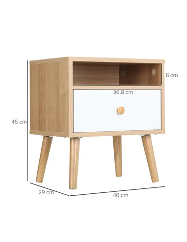 HOMCOM Bedside Table, Bedside Cabinet with Drawer and Shelf, Modern Nightstand, End Table for Living Room, Bedroom, Set of 2, Na