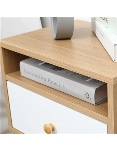 HOMCOM Bedside Table, Bedside Cabinet with Drawer and Shelf, Modern Nightstand, End Table for Living Room, Bedroom, Set of 2, Na